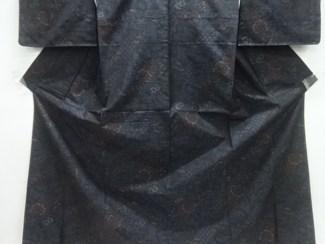  草花模様織り出し本場泥大島紬着物アンサンブル